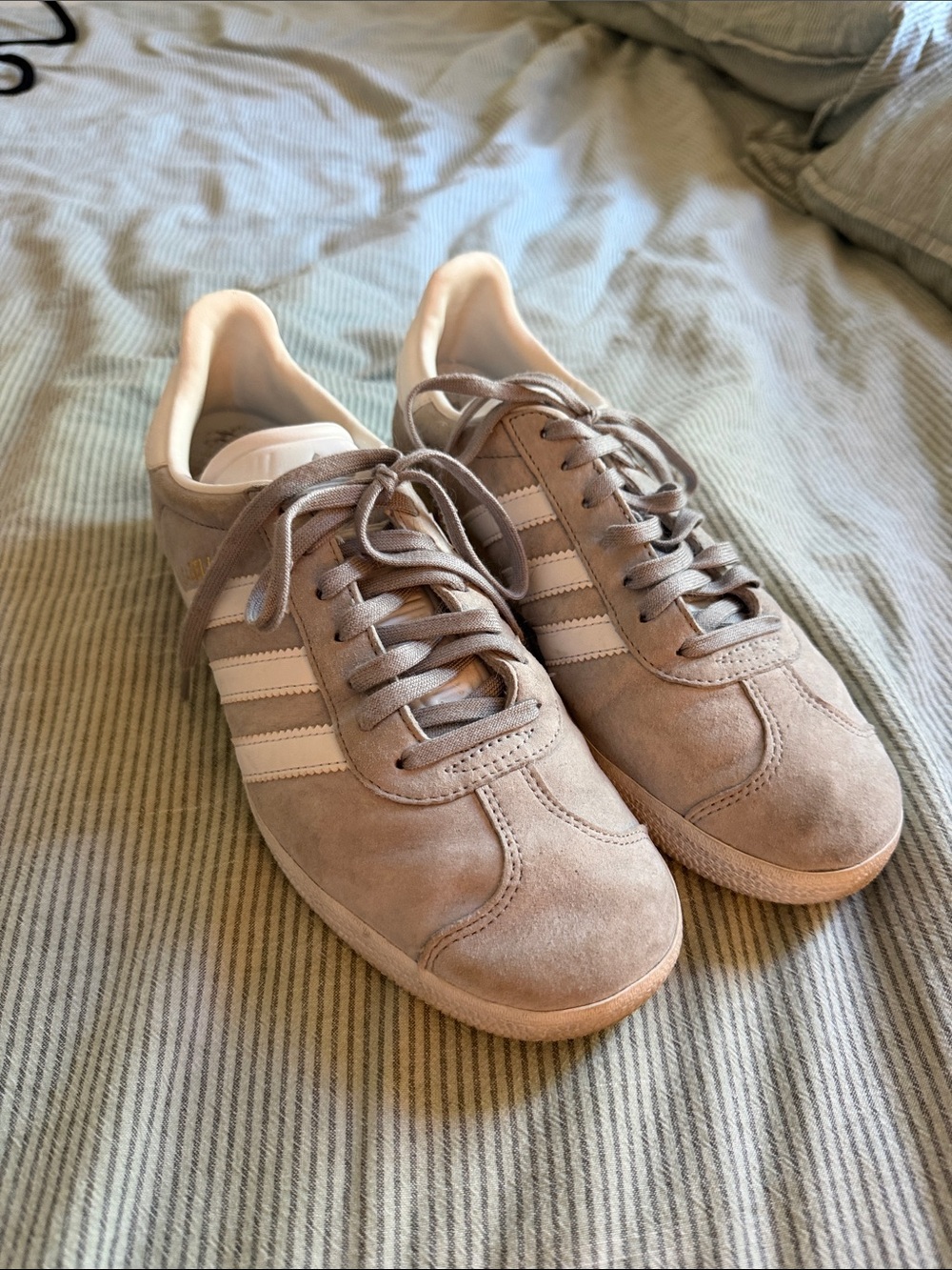 adidas Women's Gray Suede Sneakers with White Stripes